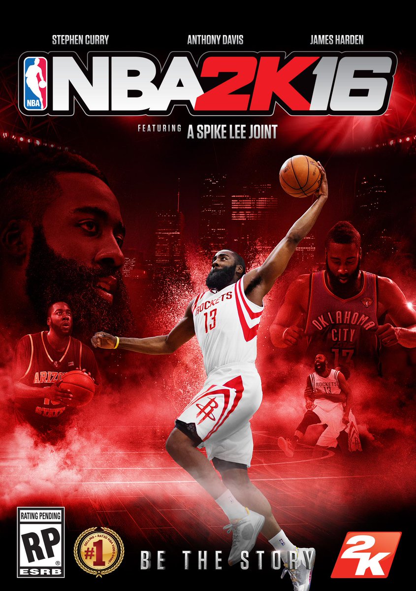NBA2K's tweet photo. #BeTheStory in #NBA2K16, ft @StephenCurry30 @JHarden13 @AntDavis23 on covers! Pre-order today https://t.co/L6CyhAWdZj http://t.co/r2ycIXlVL0