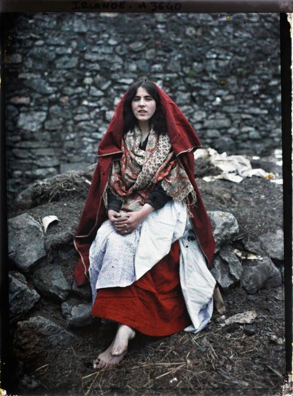 Irish woman in traditional Claddagh dress, circa 1910. Photography by
