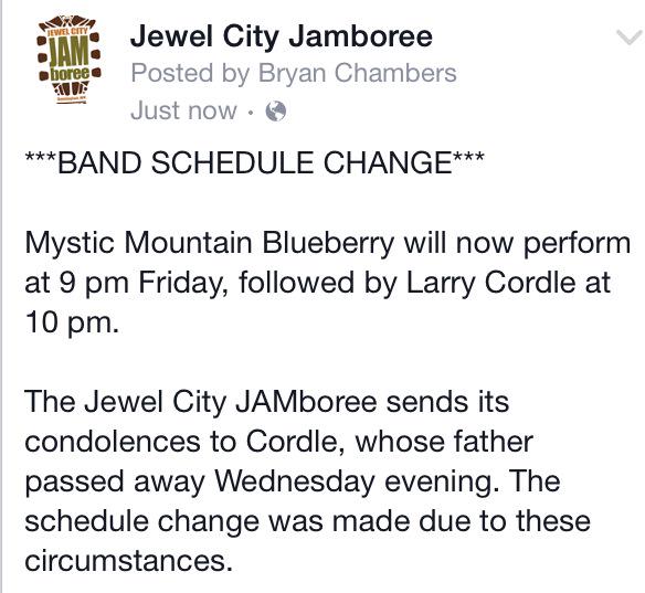 jcjamboree's tweet photo. Band schedule change for Friday. http://t.co/PjCJ6vwrtE