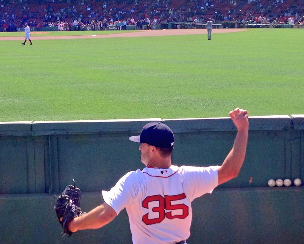 RedSox's tweet photo. .@Knucklepuck23 warms in the pen. First pitch vs. Twins at 4:05 ET on @NESN. http://t.co/fnp4PmXui5