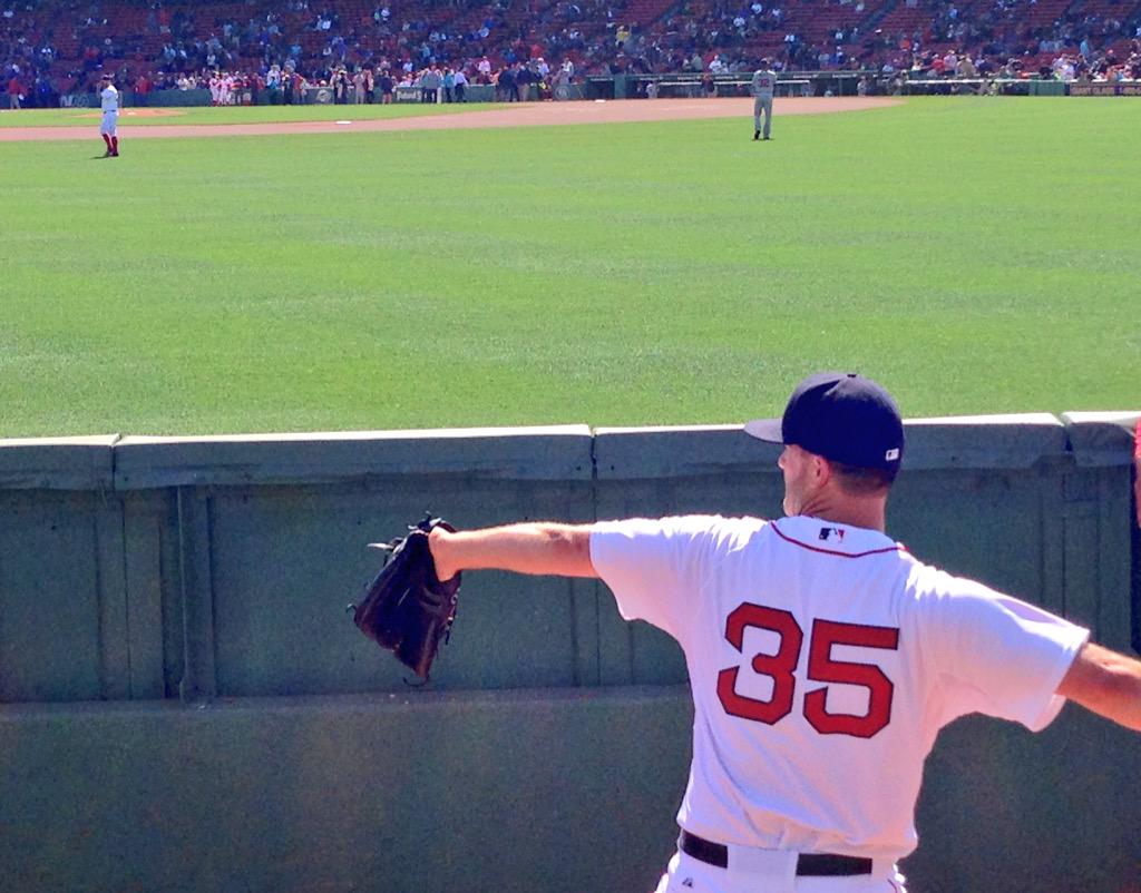RedSox's tweet photo. .@Knucklepuck23 warms in the pen. First pitch vs. Twins at 4:05 ET on @NESN. http://t.co/fnp4PmXui5