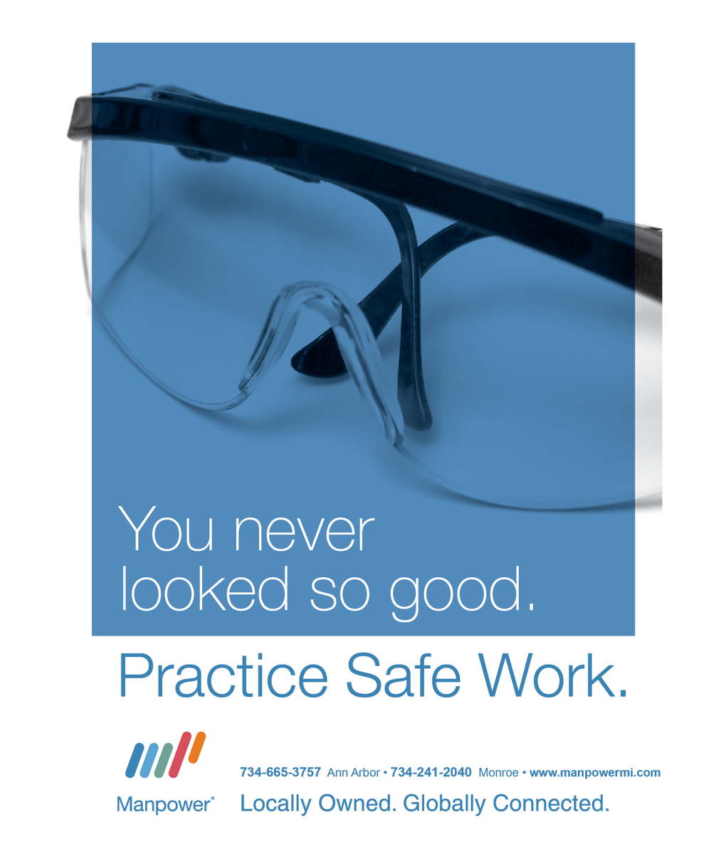 ManpowerA2's tweet image. #PracticeSafeWork. Always wear required personal protective equipment such as safety glasses. #NationalSafetyMonth