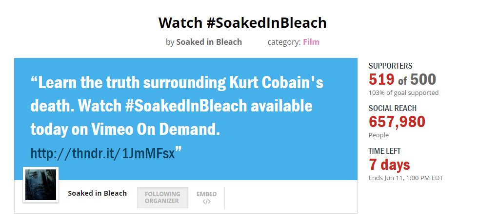BleachTheLies's tweet photo. We have reached our goal thanks to crowdspeaking platform @ThunderclapIt!
Keep going! Add your support! http://t.co/JLZnlMzKy6