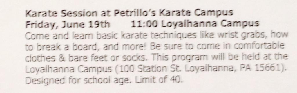 petrilloskarate's tweet photo. #petrilloskaratecampus #Derry #Latrobe #karate #palmersummerreadingprogram http://t.co/5j8Jc1SOCg
