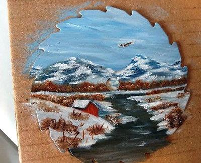 Winter Mt River Cabin Mini Round Saw Blade Magnet Oil Painting "All Done" #handpainted ebay.to/1GdgQDl