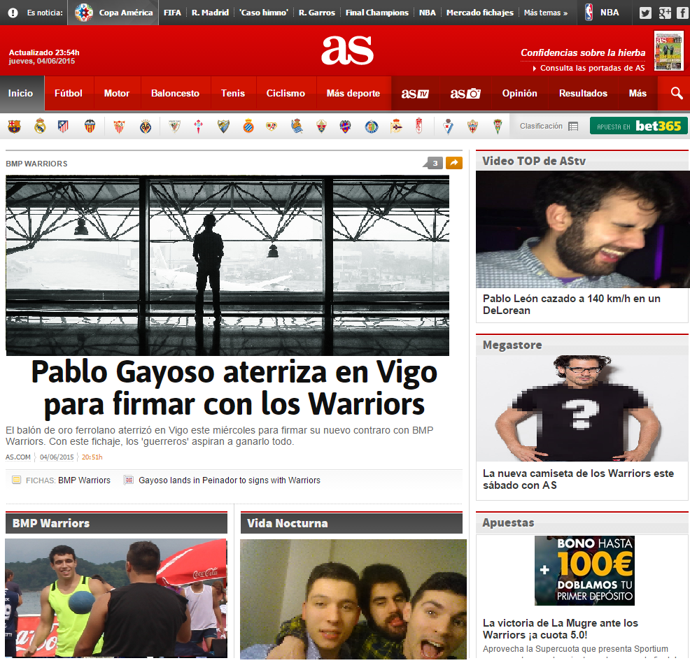 bmpwarriors's tweet photo. ATENCIÓN!!!! El diario AS abre con la noticia del posible fichaje de @PabloGayoso57. Mañana más noticias al respecto! http://t.co/eDpkXaRnu5