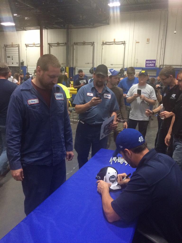 Pit stop for JimmieJohnson where he visits the Lowes Regional