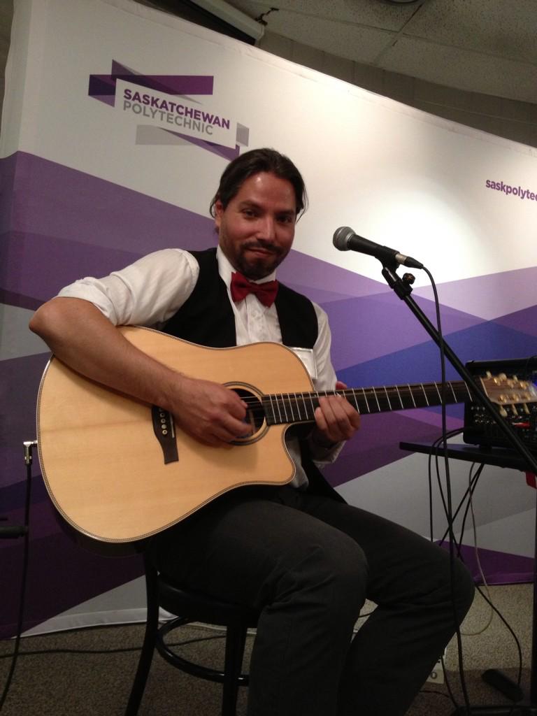 SaskPolytech's tweet photo. Singer/songwriter and Graphic Communications student Wilf Dieter at the #saskpolytechalumni Thank You Reception. http://t.co/matwwJMtyg