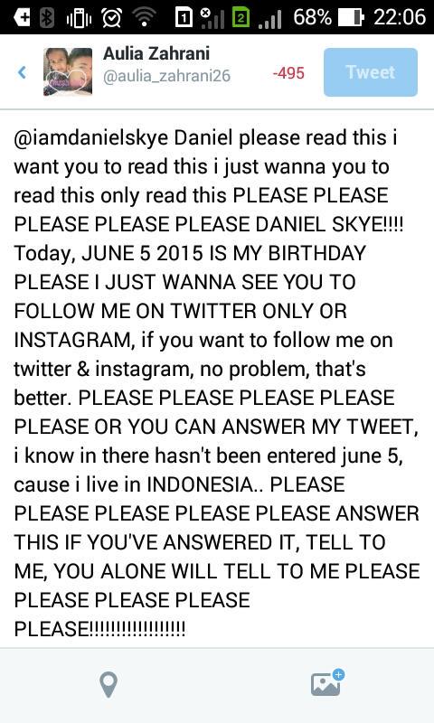  DANIEL SKYE PLEASE PLEASE PLEASE PLEASE PLEASE THIS\S THE FIFTH I ASK U TO SAY \"HAPPY BIRTHDAY AULIA\" 