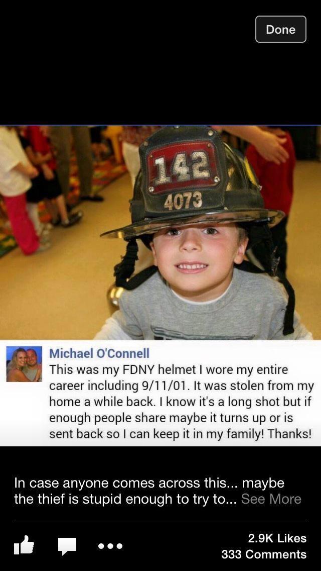 frankriccidc's tweet image. Helmet used on 911, stolen! retweet to see if someone  seen it for sale some where.