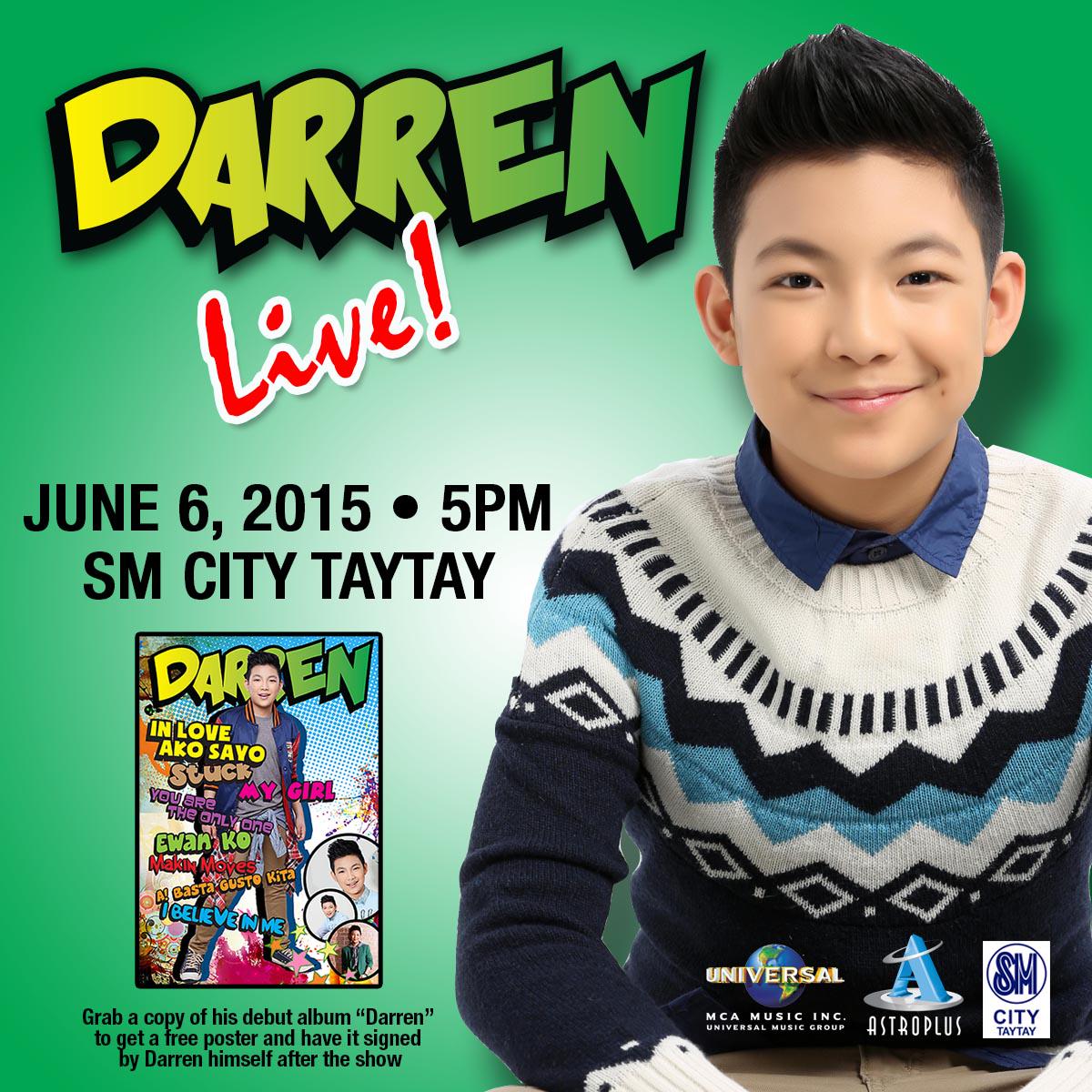 UMG_PH's tweet photo. Mga Darrenatics! Dadaan po si Darren sa SM City Taytay! Kita kits tayo bukas! http://t.co/73TDOWrMBO