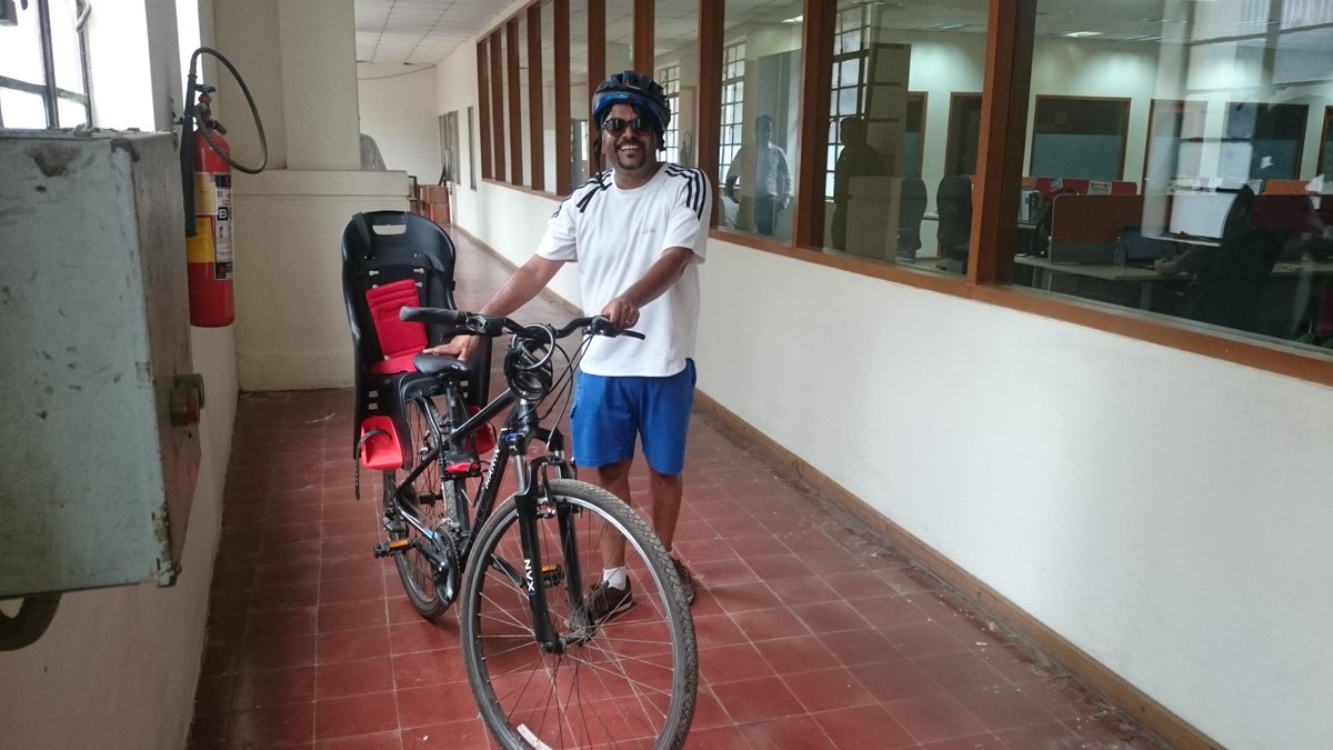 EqualStreets's tweet photo. One of our #SmartCommuters @madpai just reached office. Kudos! @thesmartcommute @EMBARQIndia @WRIIndia #WED2015 http://t.co/UfyQuBzO7h