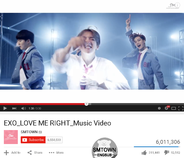 SMTownEngSub's tweet photo. [LIST] EXO's "Love Me Right" Korean ver. MV hits 6,000,000 YouTube views in 2 1/2 days http://t.co/56sVwqSu8Y http://t.co/I9MDn0MPSV