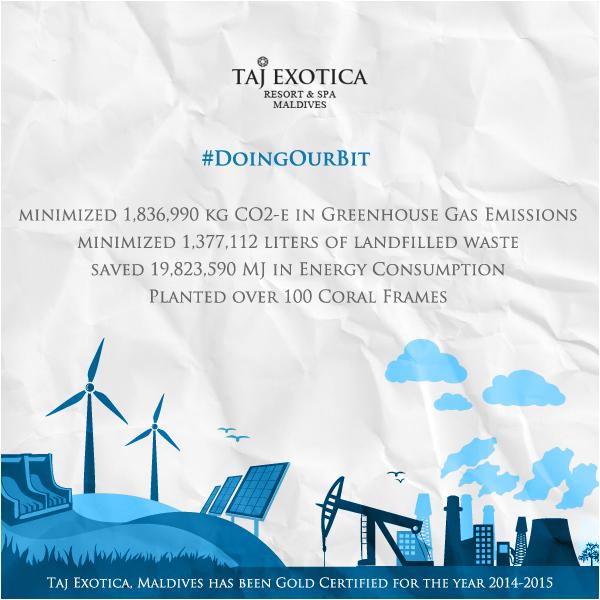 TajMaldives's tweet photo. We're #DoingOurBit to preserve the environment. Use #DoingOurBit &amp; tell us what you're doing! #WorldEnvironmentDay http://t.co/d44PatIbTl