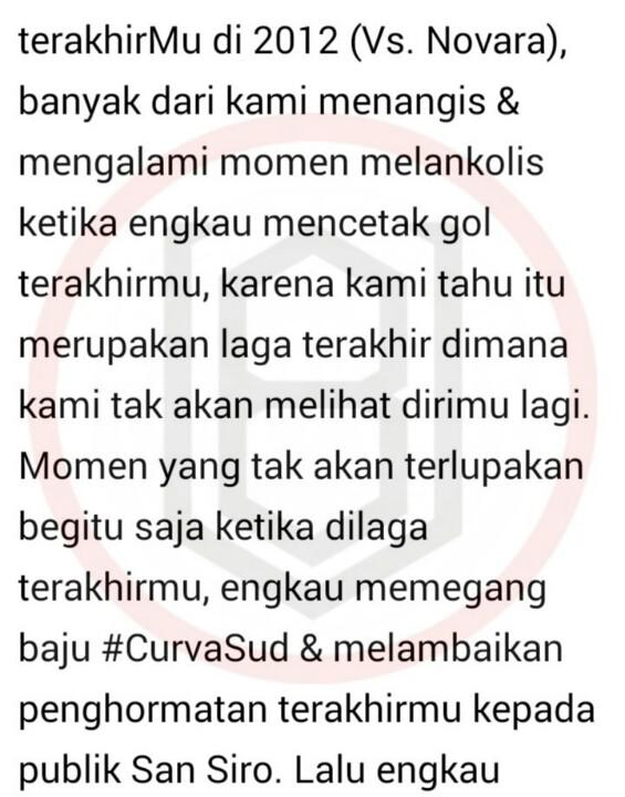 Photo translate Ucapan Selamat Tinggal dari #CurvaSudMilano kepada Pippo Inzaghi #CiaoPippo #LeggendaRossonera