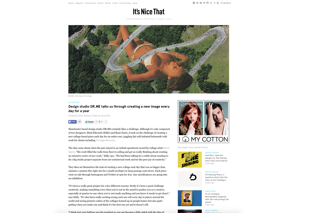 DRME_STUDIO's tweet photo. Big thanks @itsnicethat & especially @nalascarlett for featuring #365DaysofCollage on their rad site! http://t.co/GkpFkUjnlv