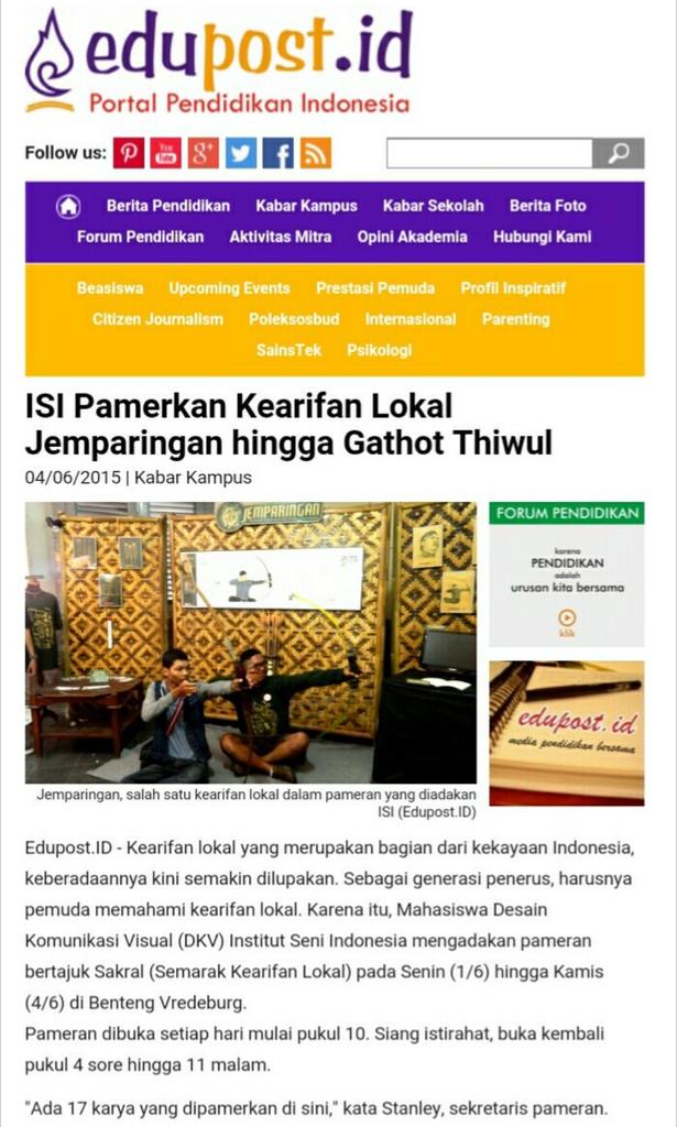 dkvbertindak's tweet photo. Liputan Pameran SAKRAL2015 di edupost.id :)
http://t.co/XCLZLb1RkZ http://t.co/43gKvFxEp7