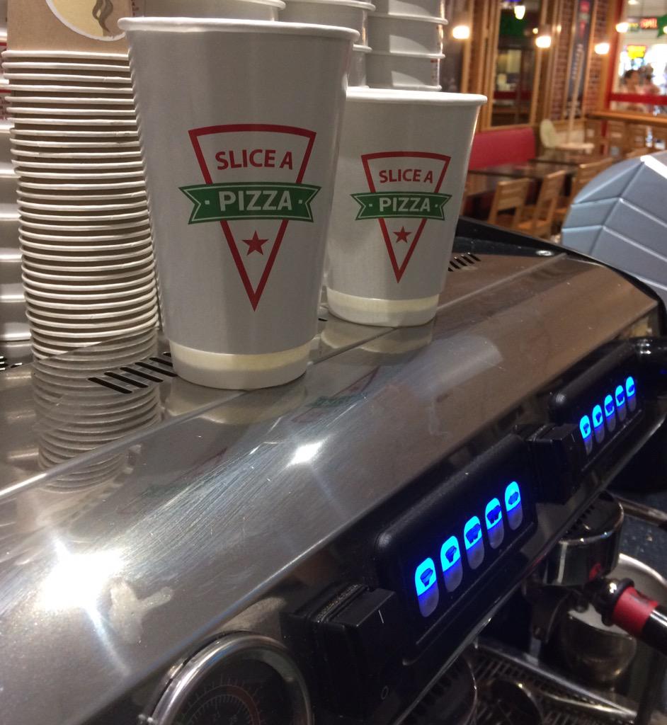 Loving the <a href="/graziecoffee/">Grazie</a> at <a href="/tweet_a_pizza/">Slice a Pizza</a> today... Great place for pizza in #Plymouth