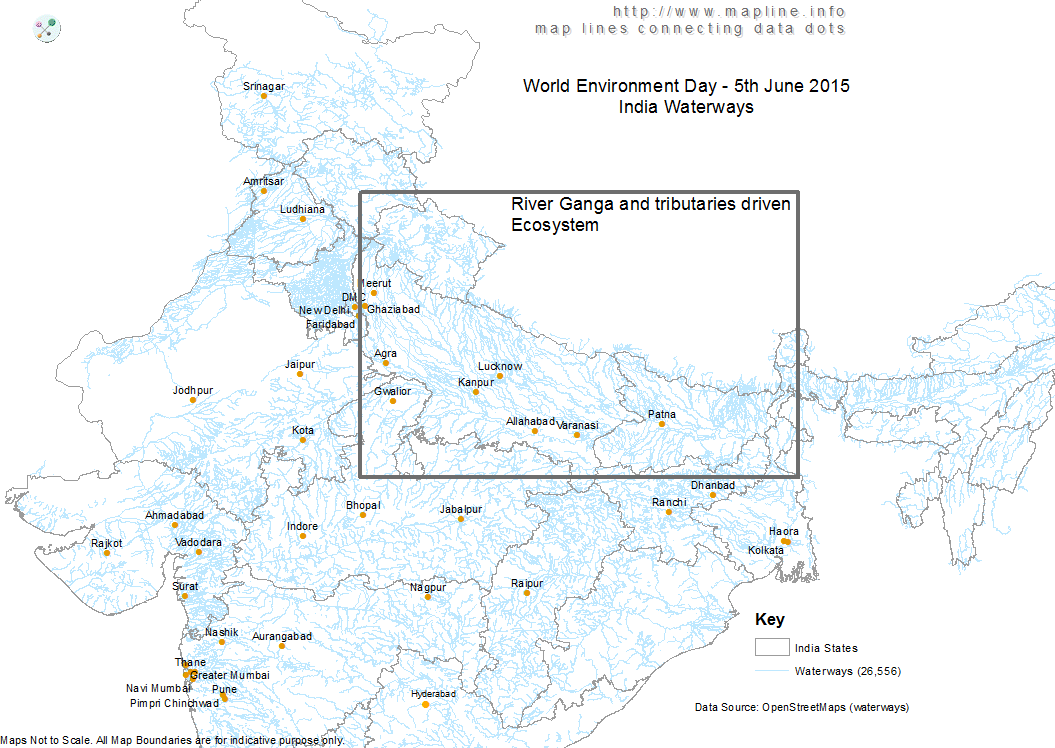 MaplineInfo's tweet photo. Cleaning #GangaEcosystem is a herculean task. #PMOIndia commitment on #WorldEnvironmentDay will be the first step. http://t.co/gCoZd0Nxh9