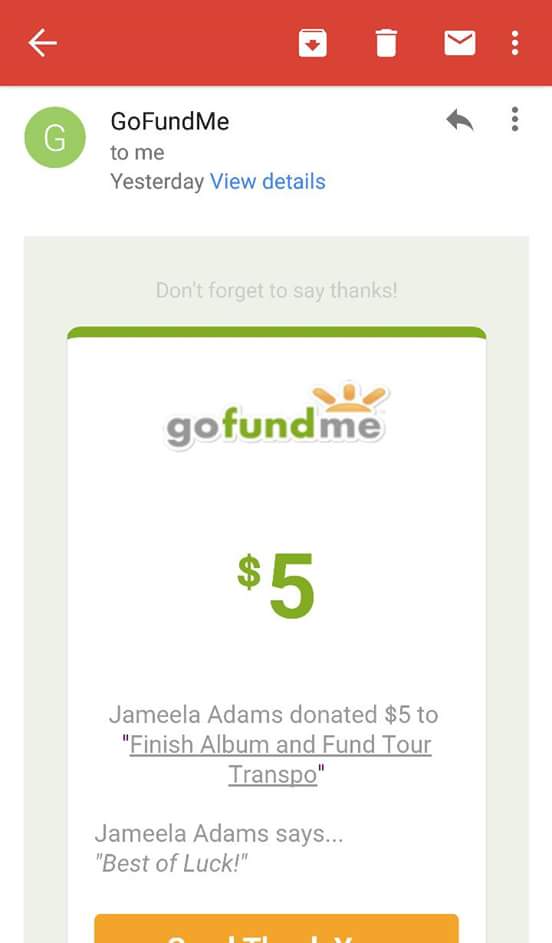 Jameela Adams ! You are amazing thank you for your support !! donate at  gofundme.com/Amerakinoverdo… ! RT even $1 helps !