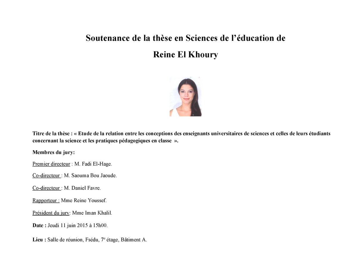 Soutenance de la thèse en sciences de l'éducation de Reine El Khoury