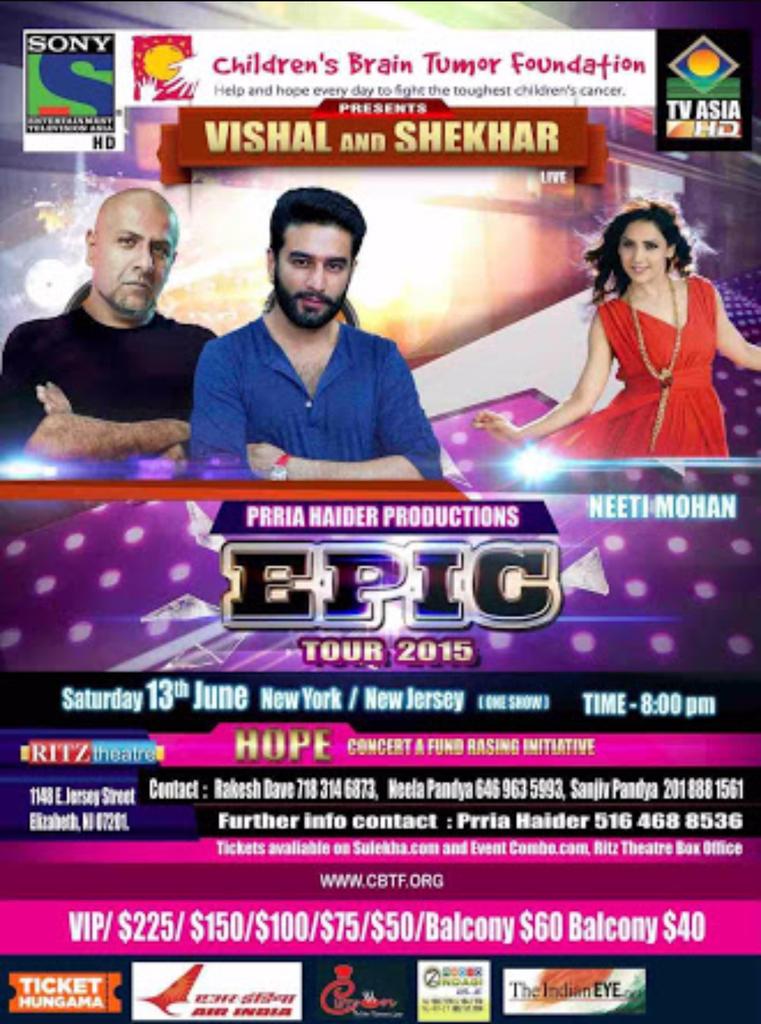 VSLiveShows's tweet photo. V&amp;SLive+NeetiMohan 13Jun @ Ritz Theater,NJ.GET UR TICKETS NOW!
Lets rock Jersey like never b4!
#VishalandShekhar http://t.co/FOIhBpME9F
