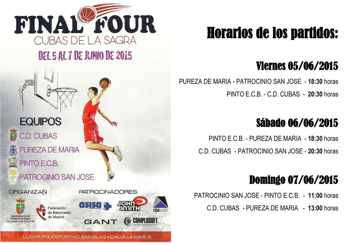PiscinaCubas's tweet photo. A partir de esta tarde y durante el fin de semana el mejor BALONCESTO de la FINAL FOUR se juega en nuestro pabellón. http://t.co/WSKnvCGUPL