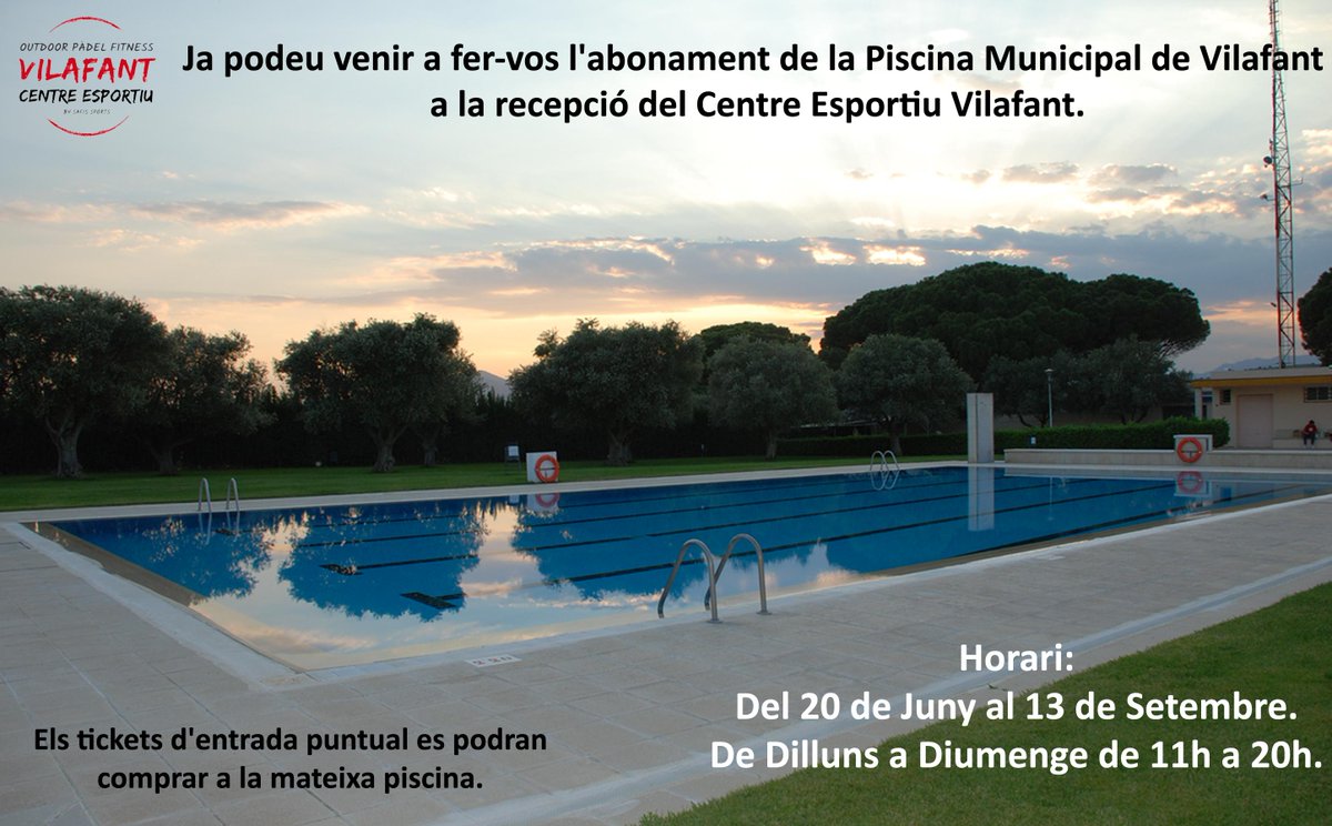 Ja podeu venir a la recepció del pavelló municipal de Vilafant per fer l'abonament i carnets per la piscina Vilafant!