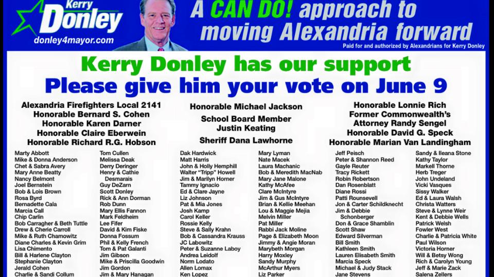 DonleyforMayor's tweet photo. Proud to have the support of so many true Alexandrians! Thank you!  #VOTE #June9th #AlexandriaVA #Elections http://t.co/S0irwdVGsa