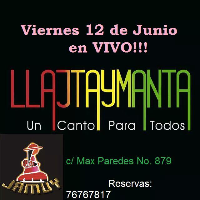 aQnoSabes's tweet photo. Viernes 12, Llajtaymanta en el Jamuy desde las 21:30. http://t.co/dagk6SZMYX