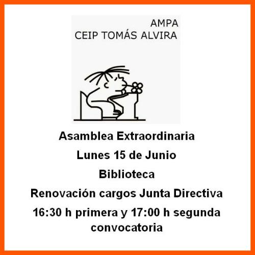 Lunes 15 Junio Asamblea Extraordinaria #AMPA en Biblioteca a las 16:30 - 17:00 ow.ly/BO0QR