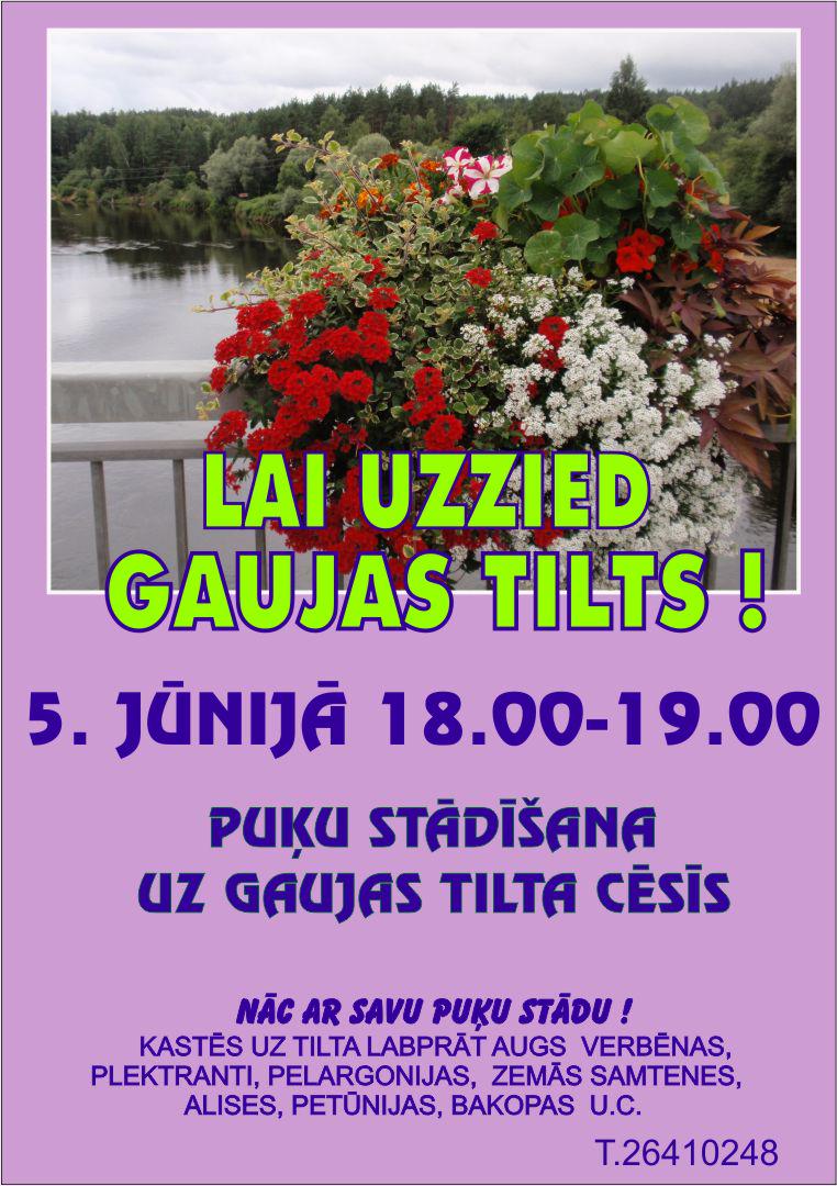 Šovakar, no plkst.18.00 līdz 19.00, palīdzēsim uzziedēt Gaujas tiltam <a href="/Cesis_lv/">Cēsu novads</a>! Ņem līdzi savu stādiņu un piedalies!