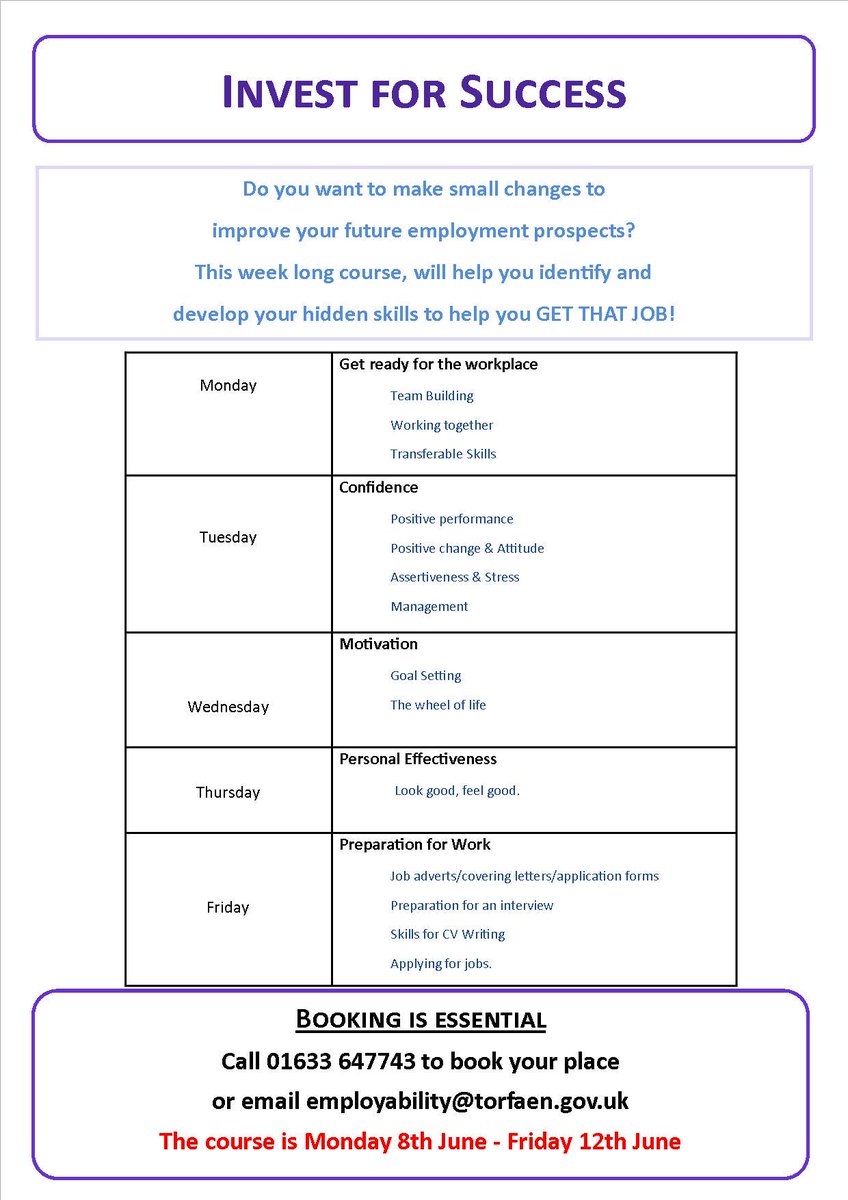 Bridgesintowork's tweet photo. We still have space on Invest for Success starting Monday - call 01633 647743 now to book your place. http://t.co/EAAN5PY9vd