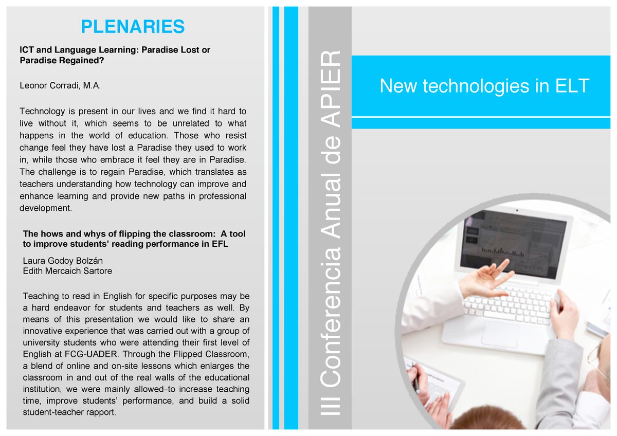 apier_parana's tweet photo. Join our Third Anual Conference!! #APIER @LeonorCorradi will be talking about the role of ICT in language learning http://t.co/uKKvj05ZXm