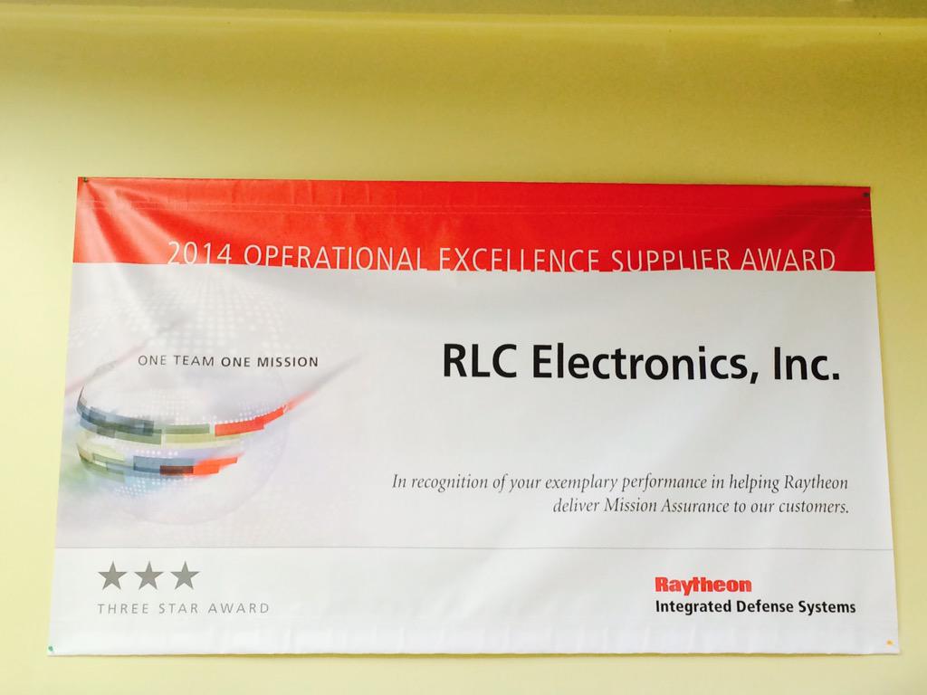 RLCElectronics's tweet photo. Thanks for the recognition @Raytheon. @RLCElectronics received a 3-star rating for our quality products and services http://t.co/5LaB5EUtL9