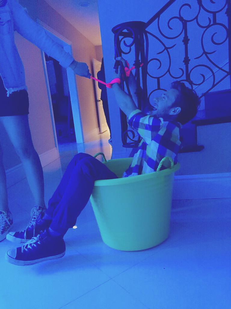Dance9Alexa's tweet photo. Never be the first to try to leave the party. @rydelR5 will cuff you to the stairs...and leave you there. #partyjail http://t.co/DVtMoqJ48O