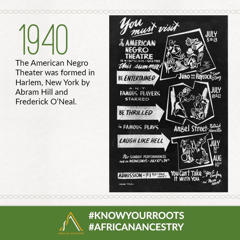 On this day in 1940, The American Negro Theater was formed in Harlem, New York by Abram Hill and Frederick O’Neal.