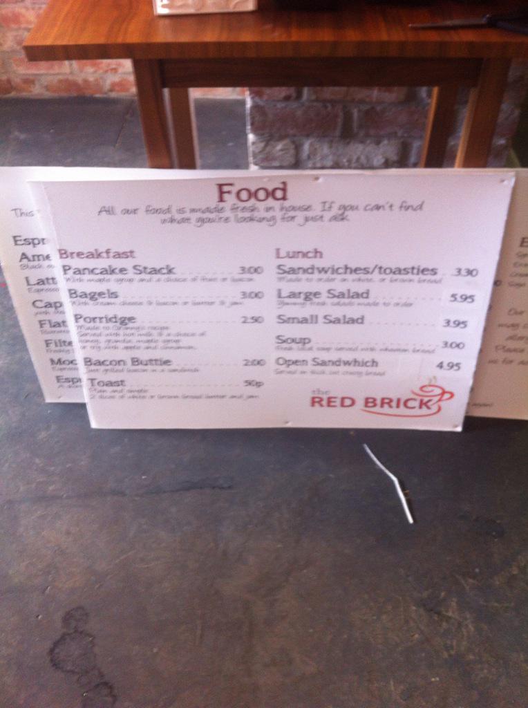 RedBrick_Coffee's tweet photo. The old menu is down! Call in tomorrow to check out our exciting new range! #NI #fullbrick #halfbrick http://t.co/7KjmIAnL00