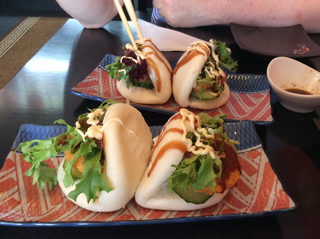 Look at these amazing filled Japanese steam buns from M&amp;D Japanese takeaway, Deptford. Tofu and Pumpkin #vegetarian