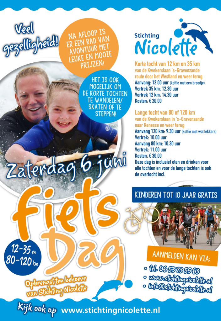 Bent u morgen ook van de partij bij de jaarlijkse fietsdag van de Stichting Nicolette? #fietsdag2015 <a href="/WestlandersNu/">Westlanders.nu</a>