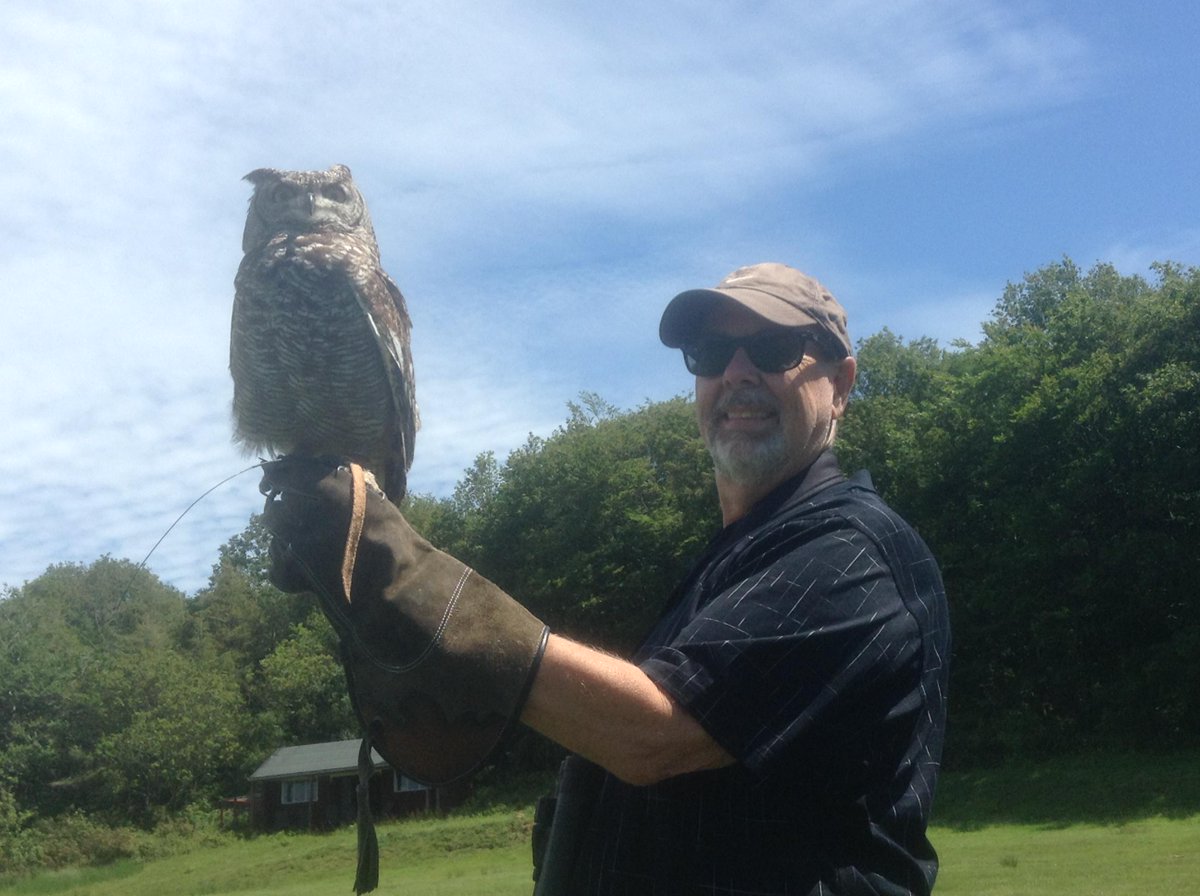Mary and Chris Lock at Herstmonceux Castle, East Sussex. Great day out ! Neo the barn owl is the star