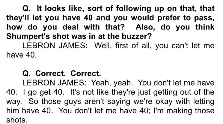 jasongay's tweet photo. I liked this from LeBron on the concept of "Let LeBron get his 40 points." http://t.co/DiOaRVC90V
