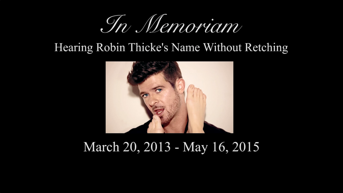 HuffPostShow's tweet image. R.I.P. #BlurredLines and @robinthicke's career. #InMemoriam huff.to/1MCfHs6