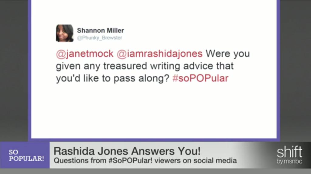 ShannonL_Miller's tweet image. Hey, I was on #soPOPular (kind of) today! Thank you @janetmock and thanks @iamrashidajones for answering my question!