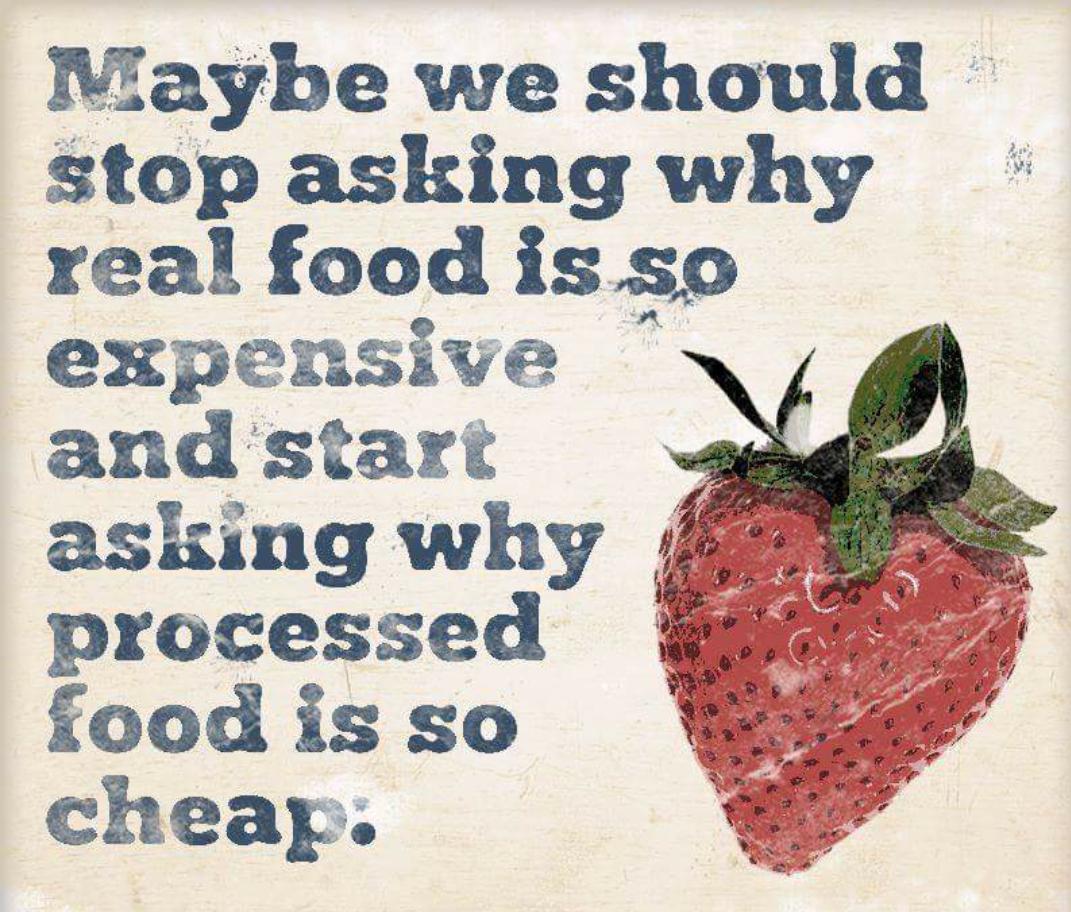 THIS IS ONE THAT NEEDS RAMMING INTO EVERYBODY'S HEADS .My opinion is real food is cheap and processed food is crap