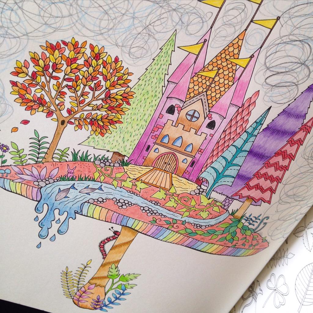 Sam Hartwig on Twitter "Finished another page from johannabasford beautiful coloring book "Enchanted Forest" Castle atop a mushroom