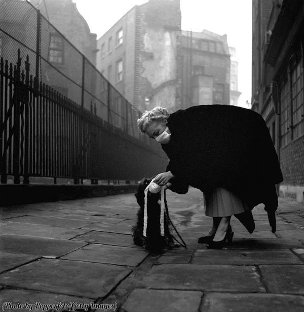 A backstreet abortionist in Blackpool prepares herself, and her dog who will act as nurse, for an operation, 1951.
