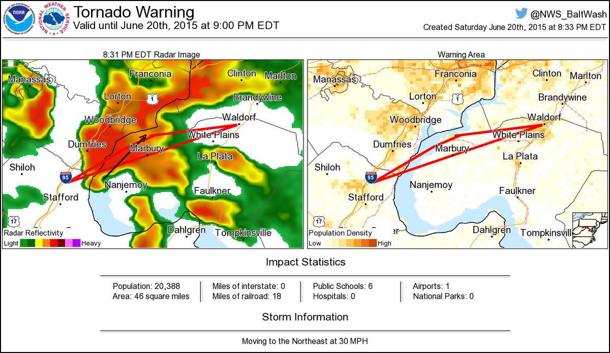 Tornado Warning including Indian Head MD, Marbury MD, Potomac Heights MD until 900 PM EDT NWS