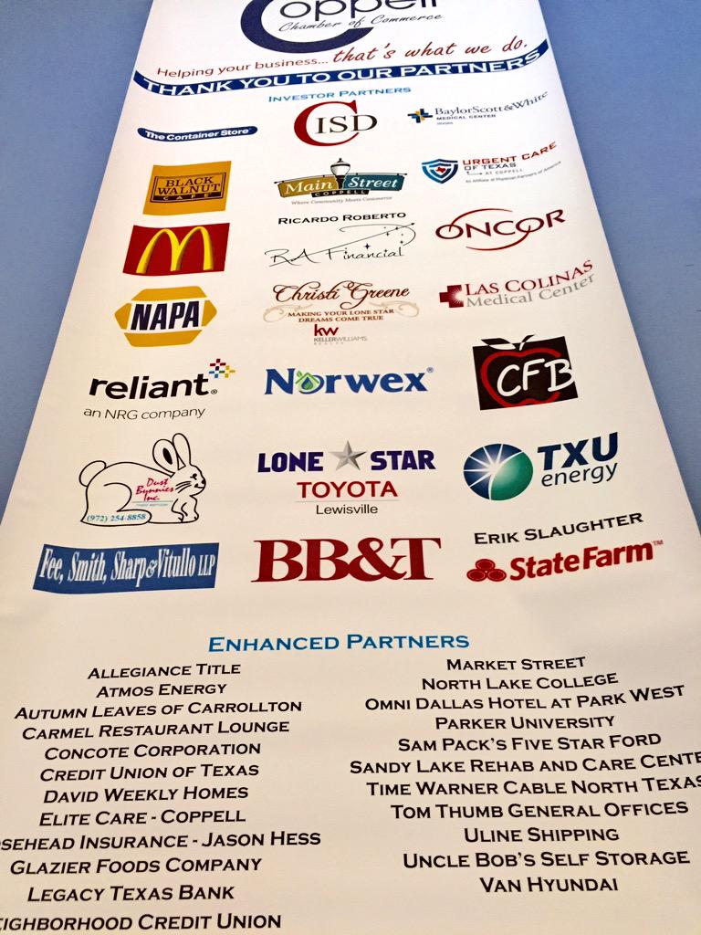 CoppellChamber's tweet photo. Our new sponsor banners are up! Thanks to the everyone in the #Coppell area business community for all their support! http://t.co/HBaHtDIgsG