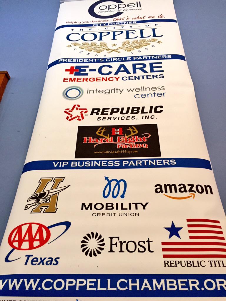 CoppellChamber's tweet photo. Our new sponsor banners are up! Thanks to the everyone in the #Coppell area business community for all their support! http://t.co/HBaHtDIgsG